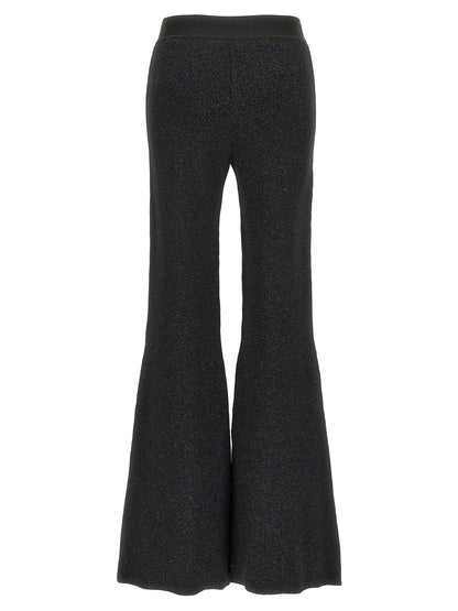 Trousers by Palm Angels for women in cashmere wool lurex & viscose black & jacquard features an on trend silhouette, showcasing a sophisticated flared with a long and for an on trend finish.
