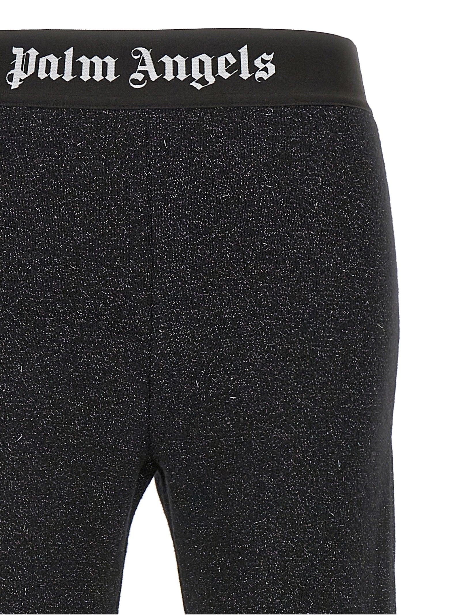 Trousers by Palm Angels for women in cashmere wool lurex & viscose black & jacquard features a tailored silhouette with a tailored flared, defined by its long and a sophisticated .