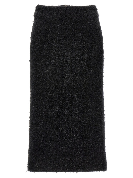 Skirt by Balenciaga for women in polyamide cotton tweed black features a sublime silhouette, showcasing the sublime design of the Women's Polyamide Cotton Tweed Midi Skirt in a sophisticated midi.
