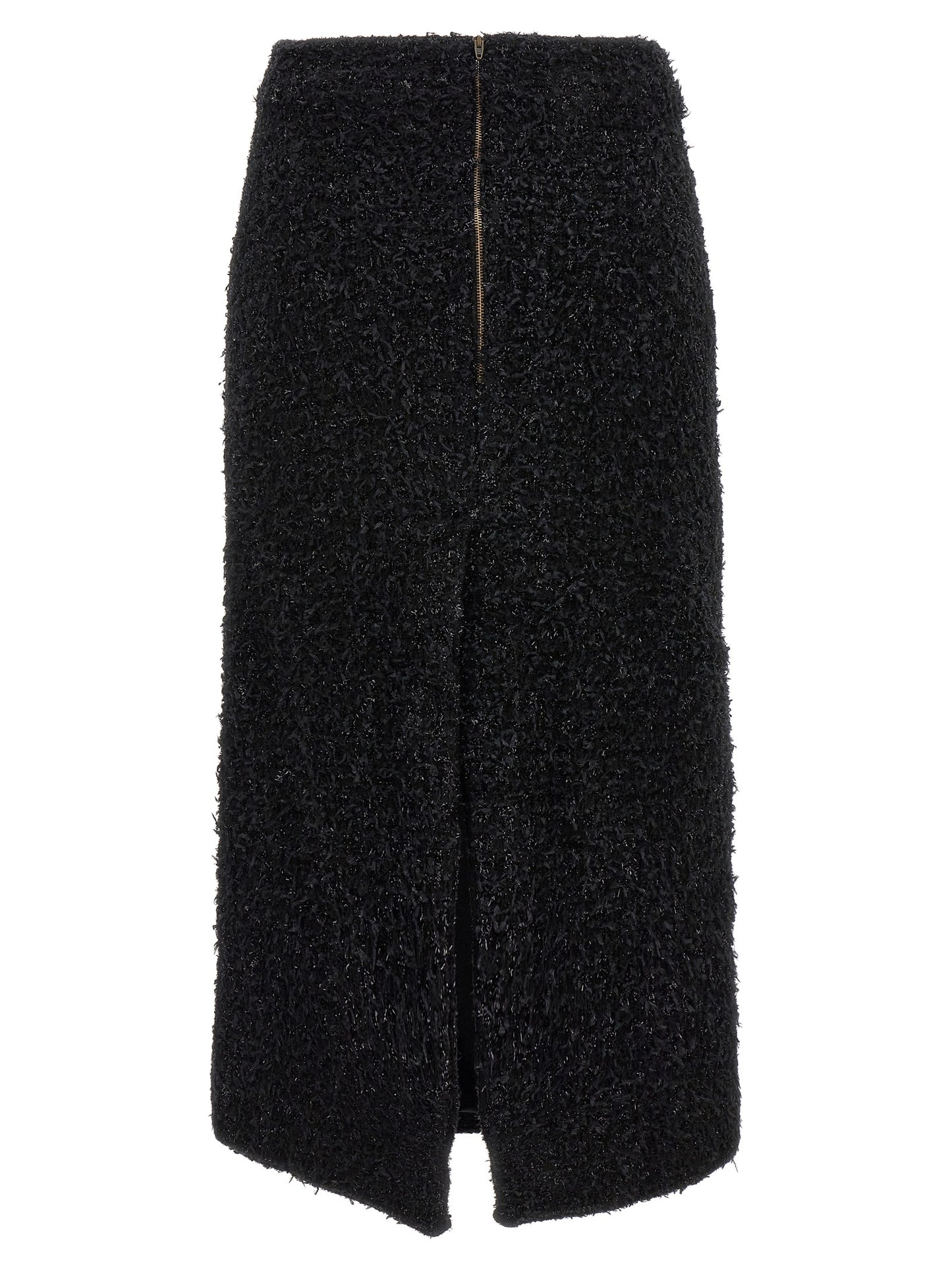 Skirt by Balenciaga for women in polyamide cotton tweed black showcases a dramatic silhouette, artfully capturing the essence of the Women's Polyamide Cotton Tweed Midi Skirt in a dramatic midi cut for a refined look.