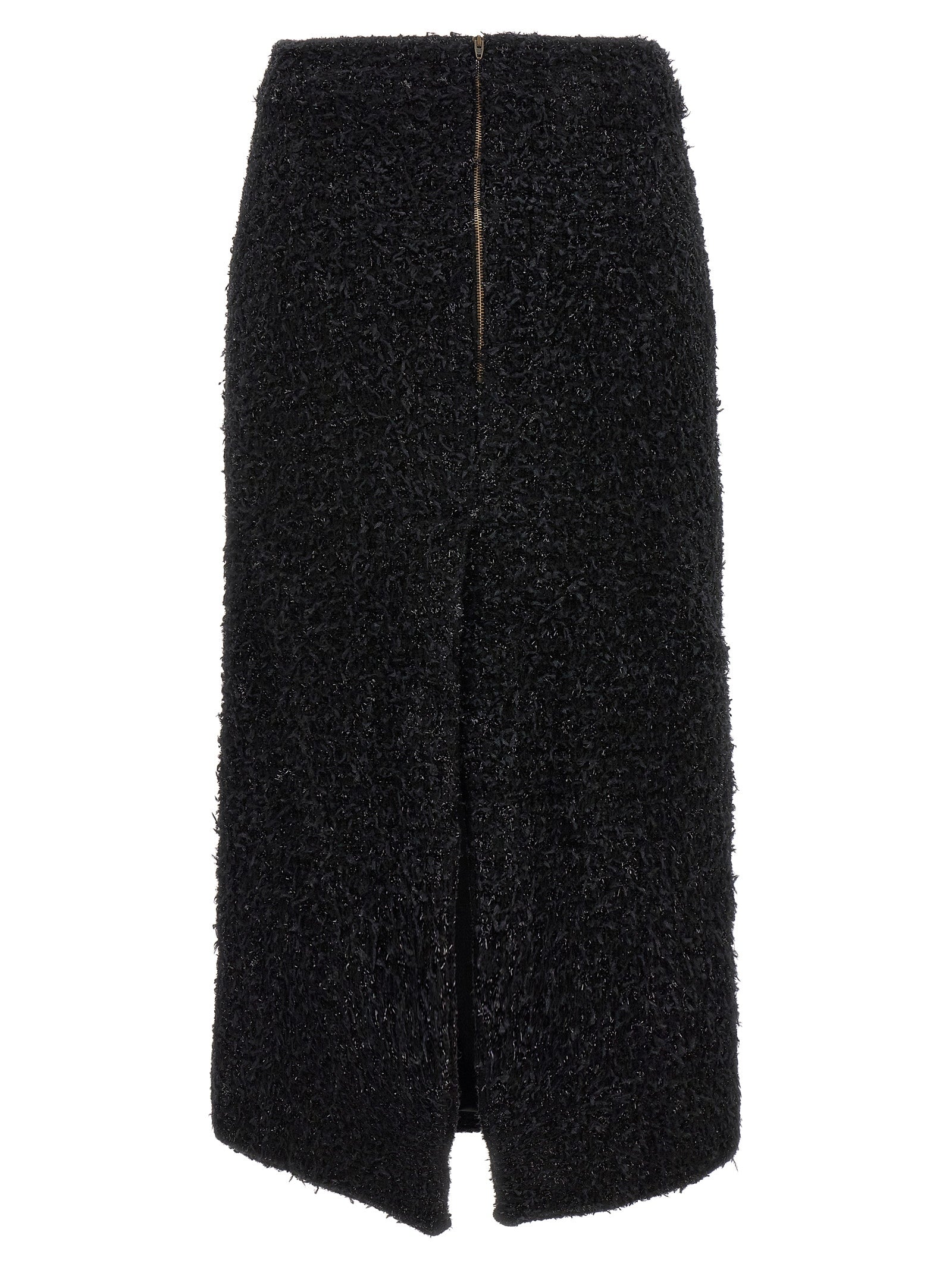 Skirt by Balenciaga for women in polyamide cotton tweed black showcases a dramatic silhouette, artfully capturing the essence of the Women's Polyamide Cotton Tweed Midi Skirt in a dramatic midi cut for a refined look.