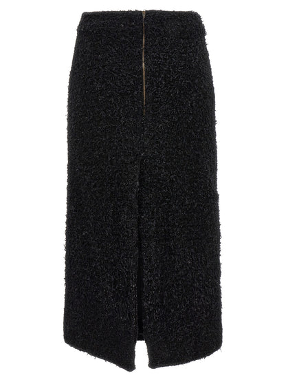 Skirt by Balenciaga for women in polyamide cotton tweed black showcases a dramatic silhouette, artfully capturing the essence of the Women's Polyamide Cotton Tweed Midi Skirt in a dramatic midi cut for a refined look.