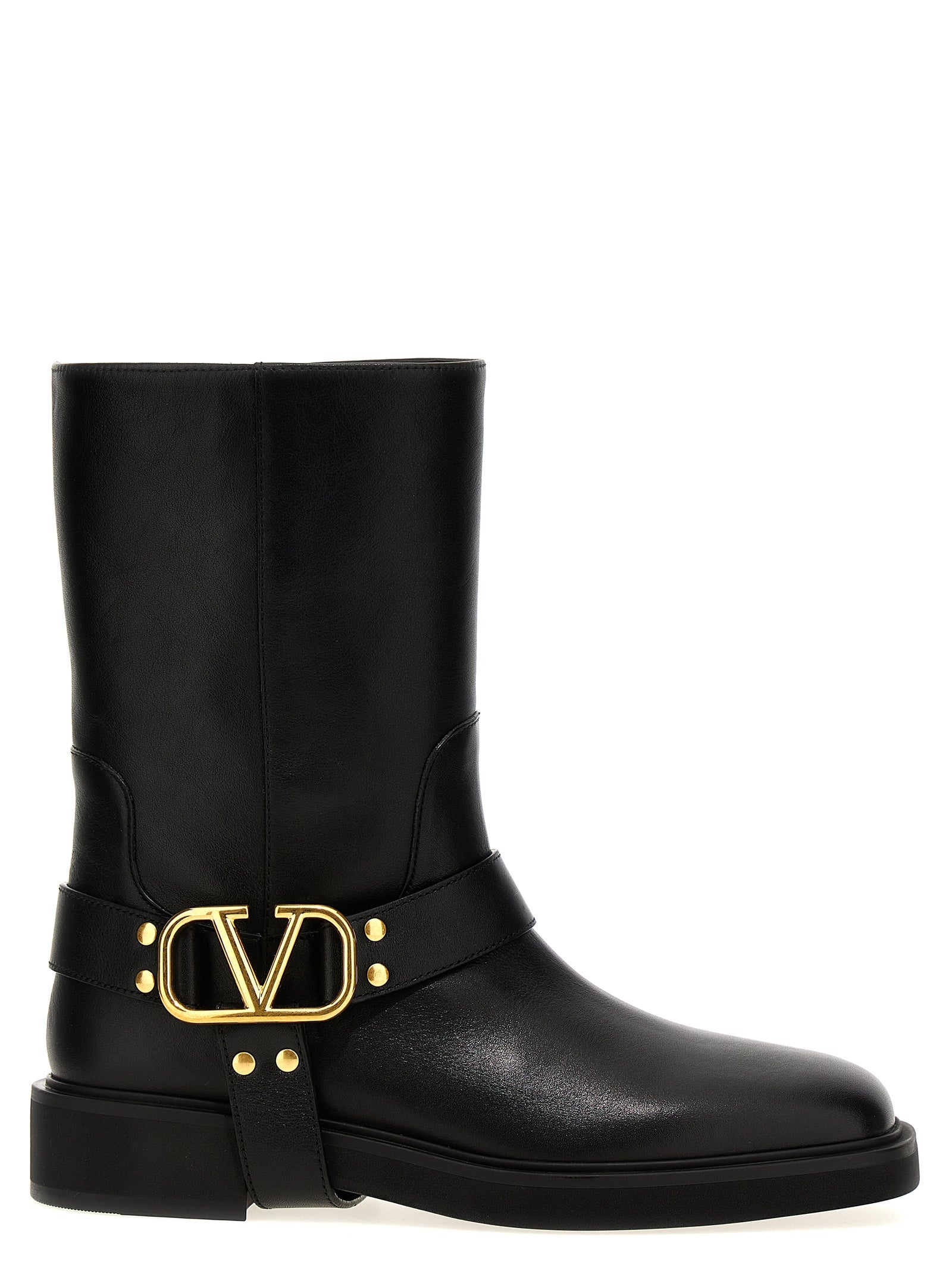 Ankle Boots by Valentino Garavani for women in calfskin leather black, gold & signature features an high-performance silhouette, showcasing the sophisticated design of the V Logo Women's Calfskin Leather Ankle Boots with a and a refined .