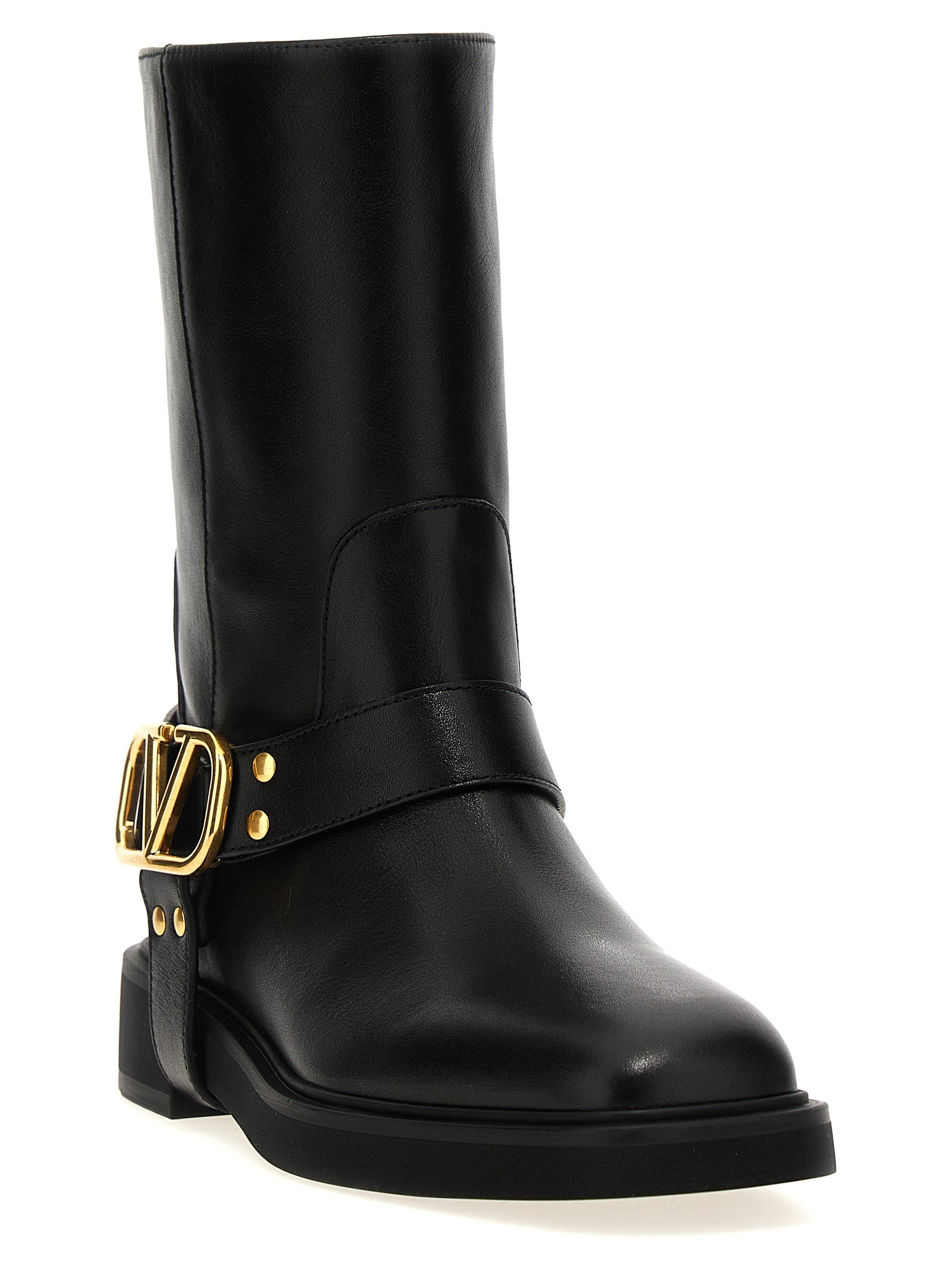 Ankle Boots by Valentino Garavani for women in calfskin leather black, gold & signature features an effortless chic silhouette from the V Logo Women's Calfskin Leather Ankle Boots collection, showcasing a effortless chic and refined for an effortless chic look.