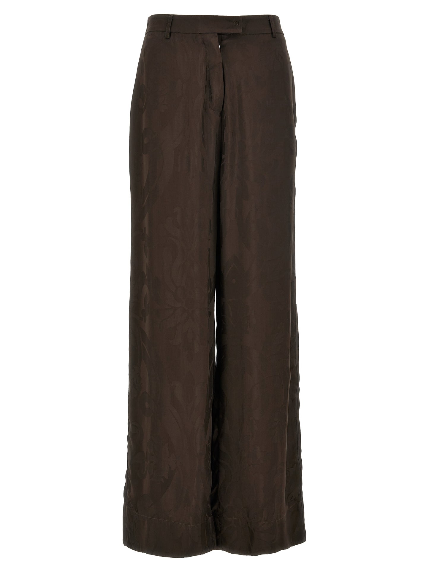 Casual Pants by F.R.S. - FOR RESTLESS SLEEPERS for women in viscose brown & jacquard features an sartorial straight-leg and long with a cut for a sartorial finish.