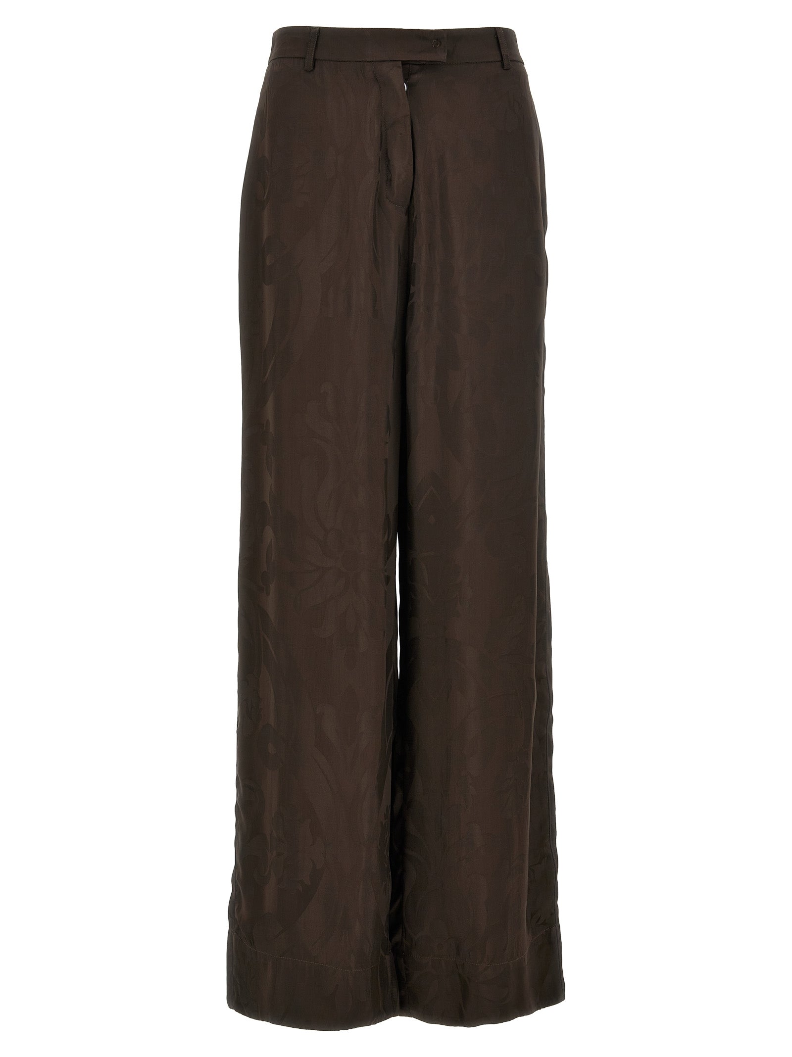 Casual Pants by F.R.S. - FOR RESTLESS SLEEPERS for women in viscose brown & jacquard features an sartorial straight-leg and long with a cut for a sartorial finish.