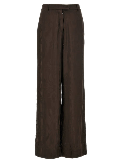 Casual Pants by F.R.S. - FOR RESTLESS SLEEPERS for women in viscose brown & jacquard features an sartorial straight-leg and long with a cut for a sartorial finish.