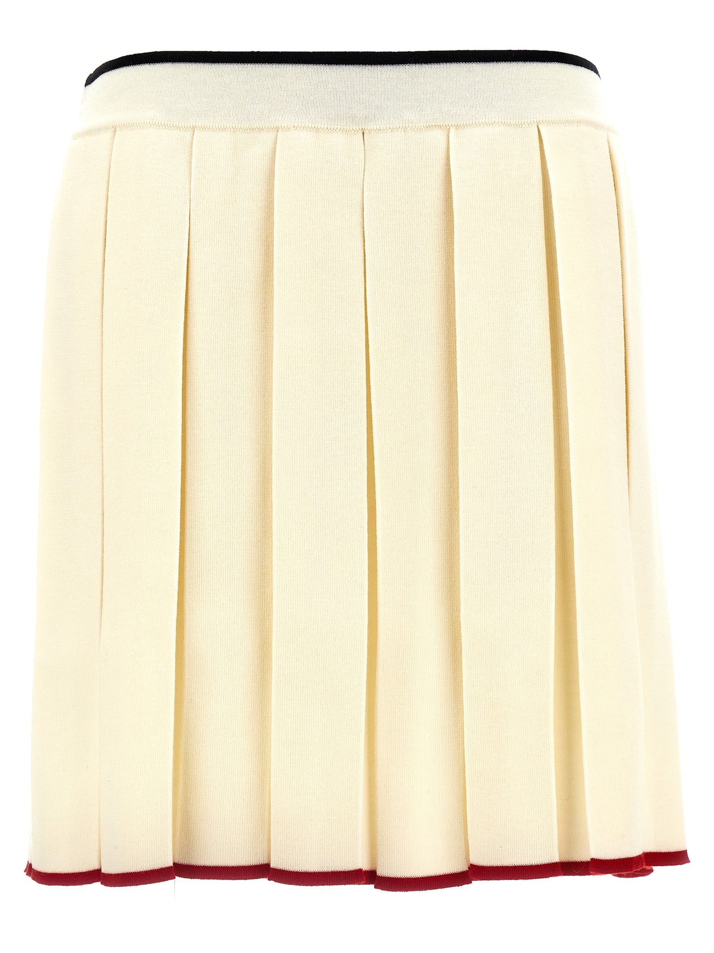 Skirt by Thom Browne for women in virgin wool & polyamide white features a sublime silhouette, showcasing the sublime design of the Women's Pleated Virgin Wool & Polyamide Long Skirt in a sophisticated long.