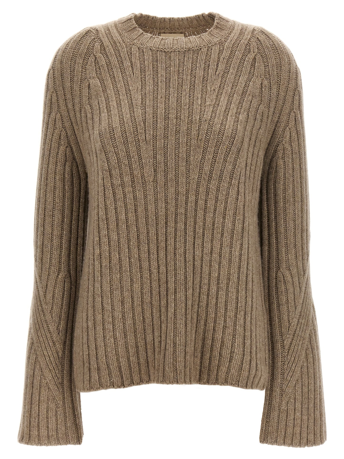 Cardigan by Khaite for women in cashmere beige showcases a captivating silhouette, artfully detailed with a captivating long-sleeve and crew neckline for a truly sophisticated captivating look.