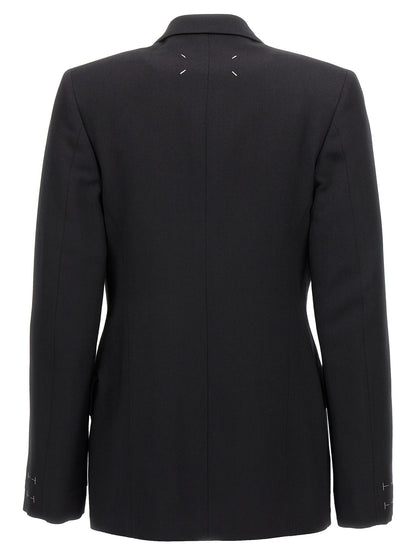 Blazer by Maison Margiela for women in wool black features an sartorial silhouette, showcasing a sophisticated and sartorial for a truly sartorial finish.