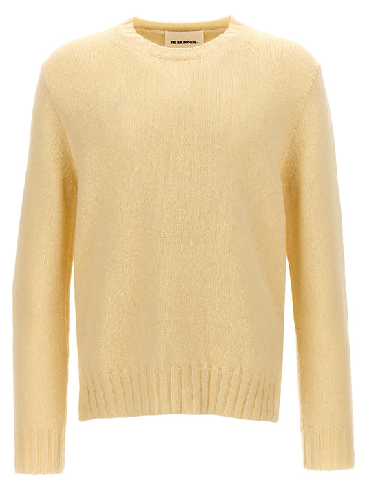 Cardigan by Jil Sander for men in mohair wool polyamide & silk beige features a dramatic silhouette, showcasing a sophisticated crew neckline and dramatic detail for a timeless, premium look.