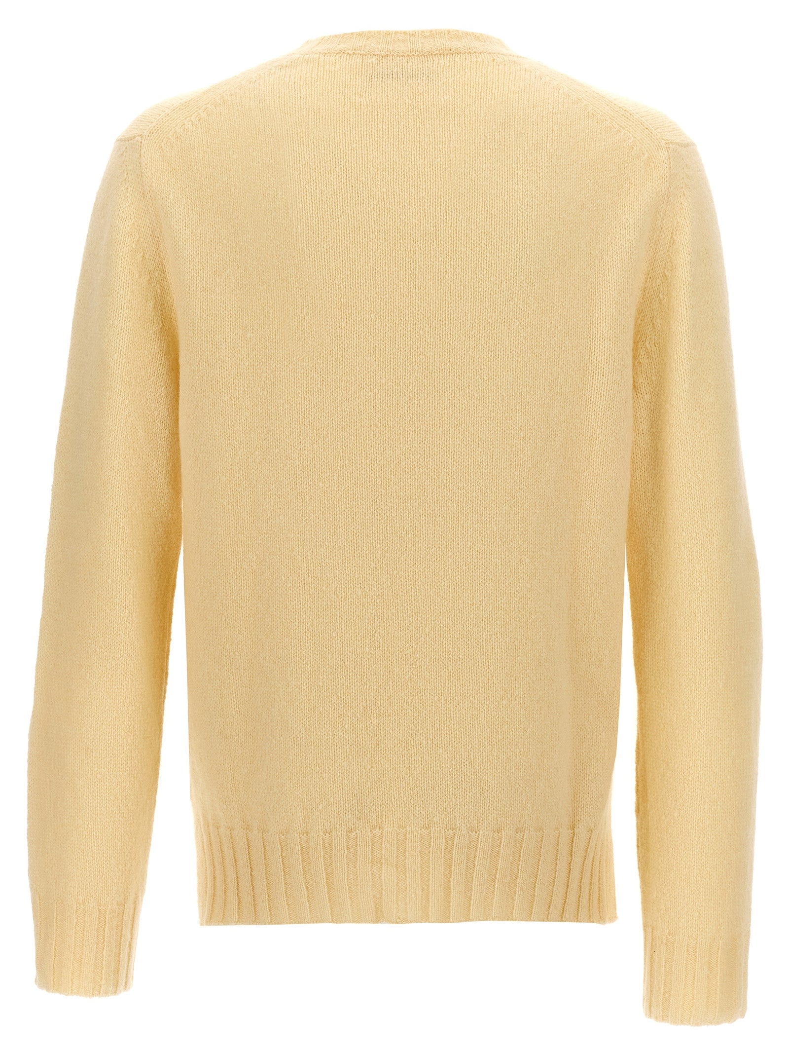 Cardigan by Jil Sander for men in mohair wool polyamide & silk beige showcases a luxurious silhouette, meticulously detailed with a sophisticated crew neckline and for a refined finish.