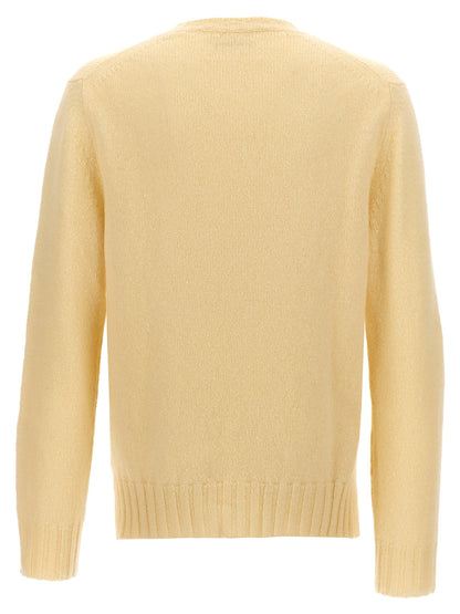 Cardigan by Jil Sander for men in mohair wool polyamide & silk beige showcases a luxurious silhouette, meticulously detailed with a sophisticated crew neckline and for a refined finish.