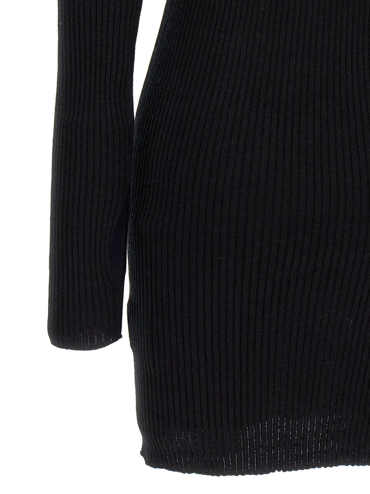 Dress by Courrèges for women in wool cotton black features an eye catching silhouette with a sophisticated , elegant , and a refined short for a eye catching aesthetic.