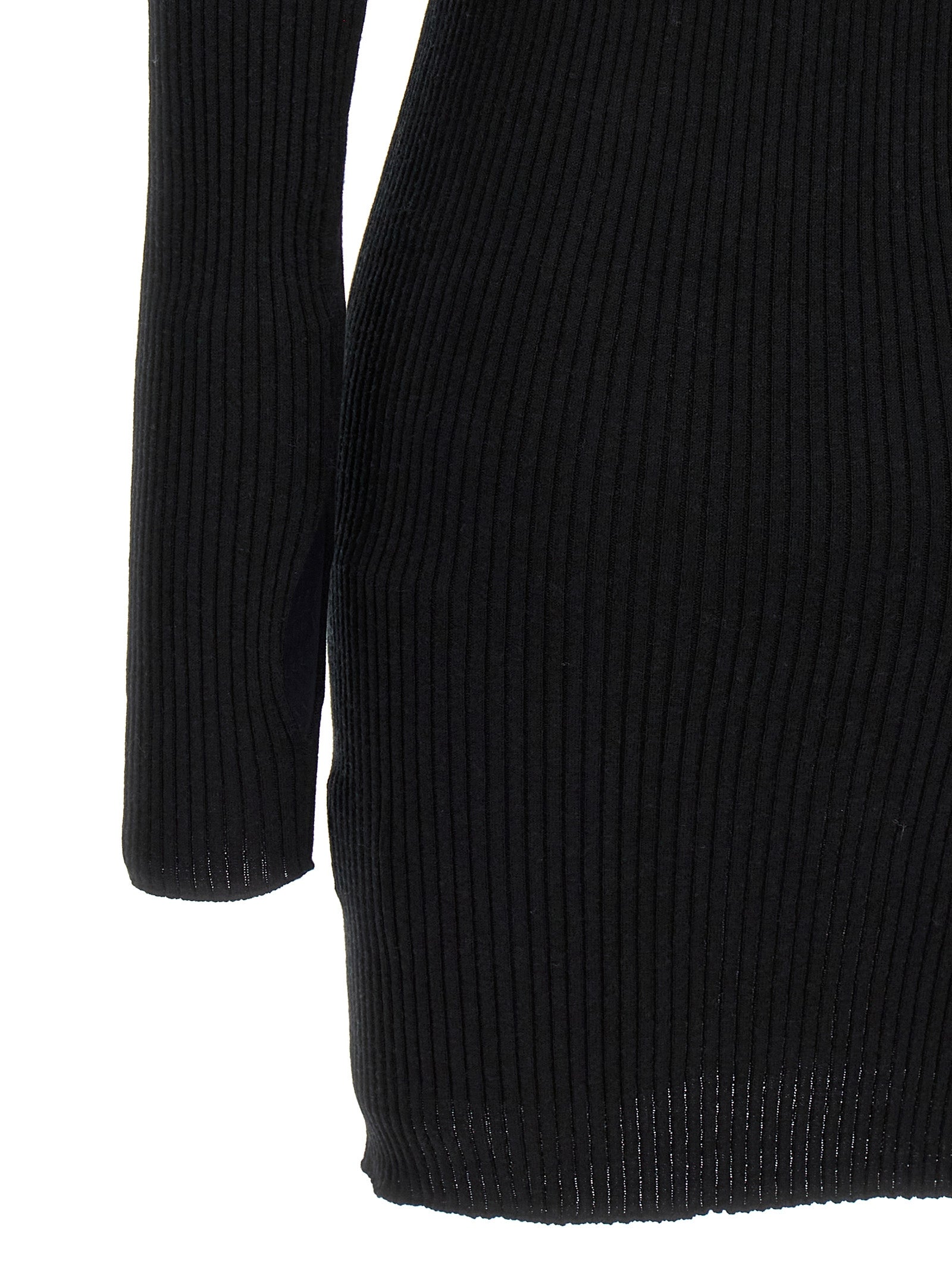 Dress by Courrèges for women in wool cotton black features an eye catching silhouette with a sophisticated , elegant , and a refined short for a eye catching aesthetic.