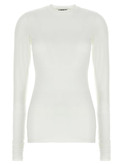 T-Shirt by Darkpark for women in stretch polyester white showcases a unassuming silhouette, artfully detailed with a refined crew neckline and unassuming long-sleeve for a sophisticated, contemporary look.