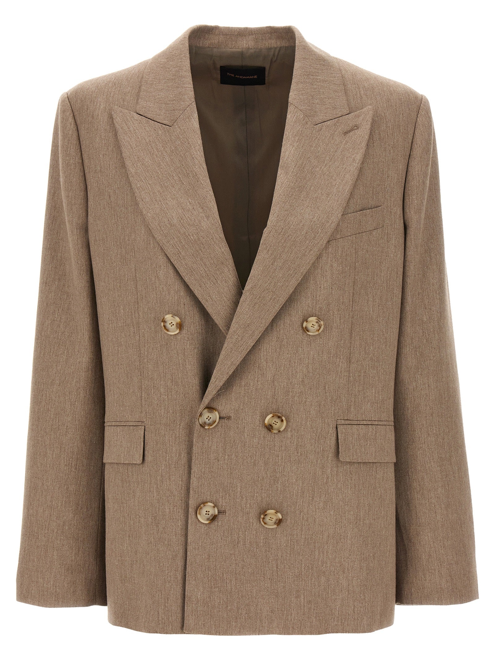 Blazer by The Andamane for women in virgin wool polyester & viscose beige features an stylish silhouette, showcasing a sophisticated and stylish for a truly stylish finish.