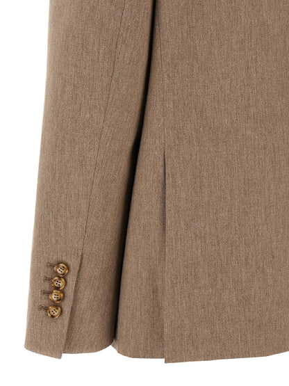 Blazer by The Andamane for women in virgin wool polyester & viscose beige showcases a polished silhouette, highlighted by a refined and polished for a sophisticated finish.
