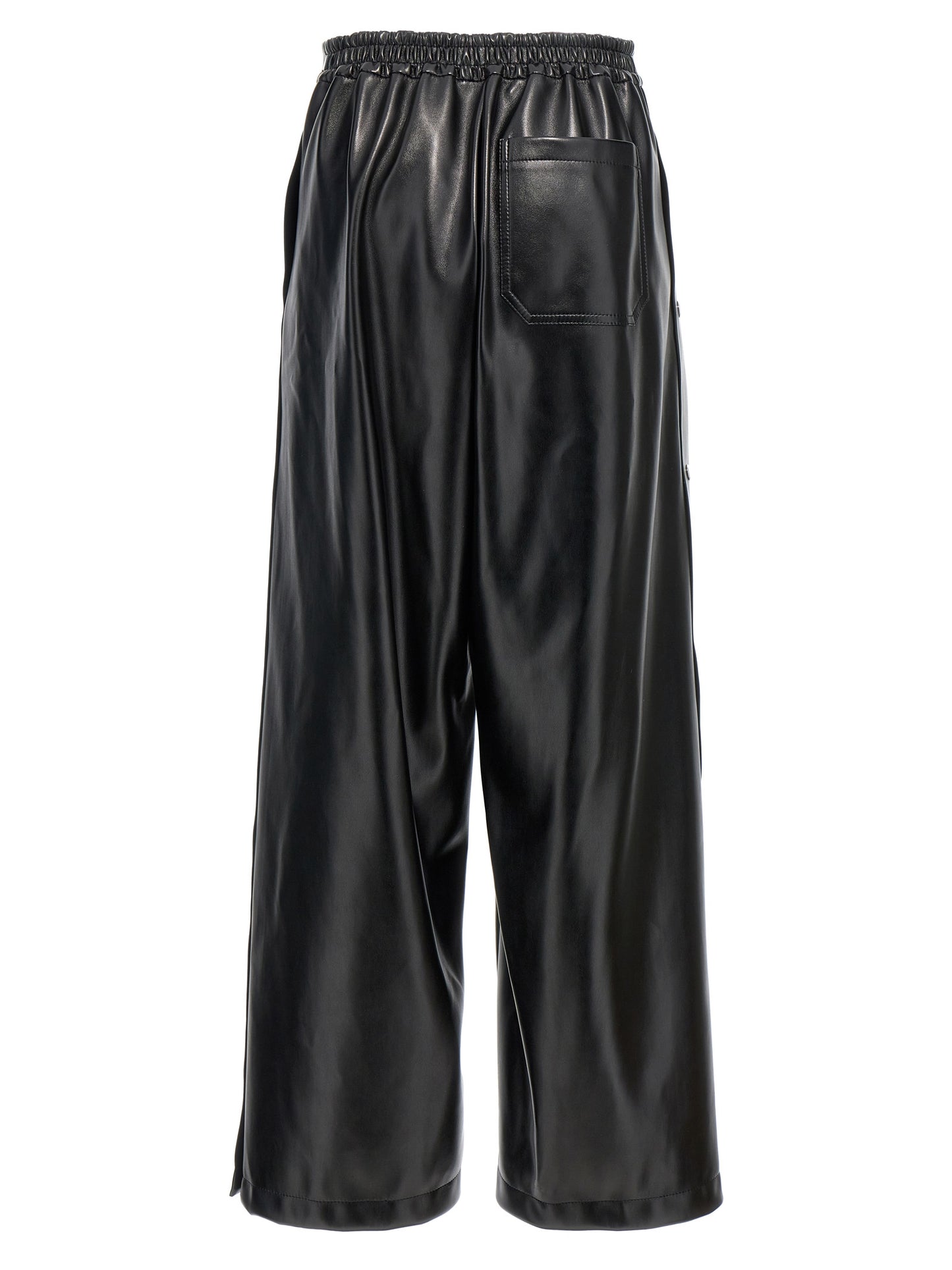 Trousers by Stella McCartney for women in polyester leather black features a tailored silhouette with a tailored wide, defined by its long and a sophisticated .