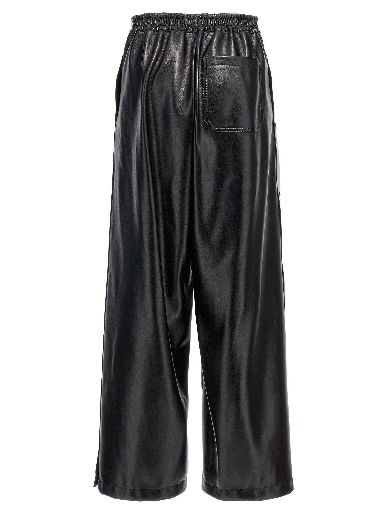 Trousers by Stella McCartney for women in polyester leather black features a tailored silhouette with a tailored wide, defined by its long and a sophisticated .