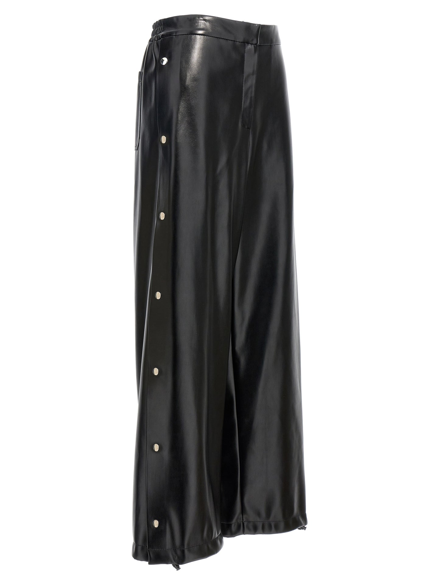 Trousers by Stella McCartney for women in polyester leather black presents a smart silhouette, meticulously detailed with a smart wide, a smart long, and a smart .
