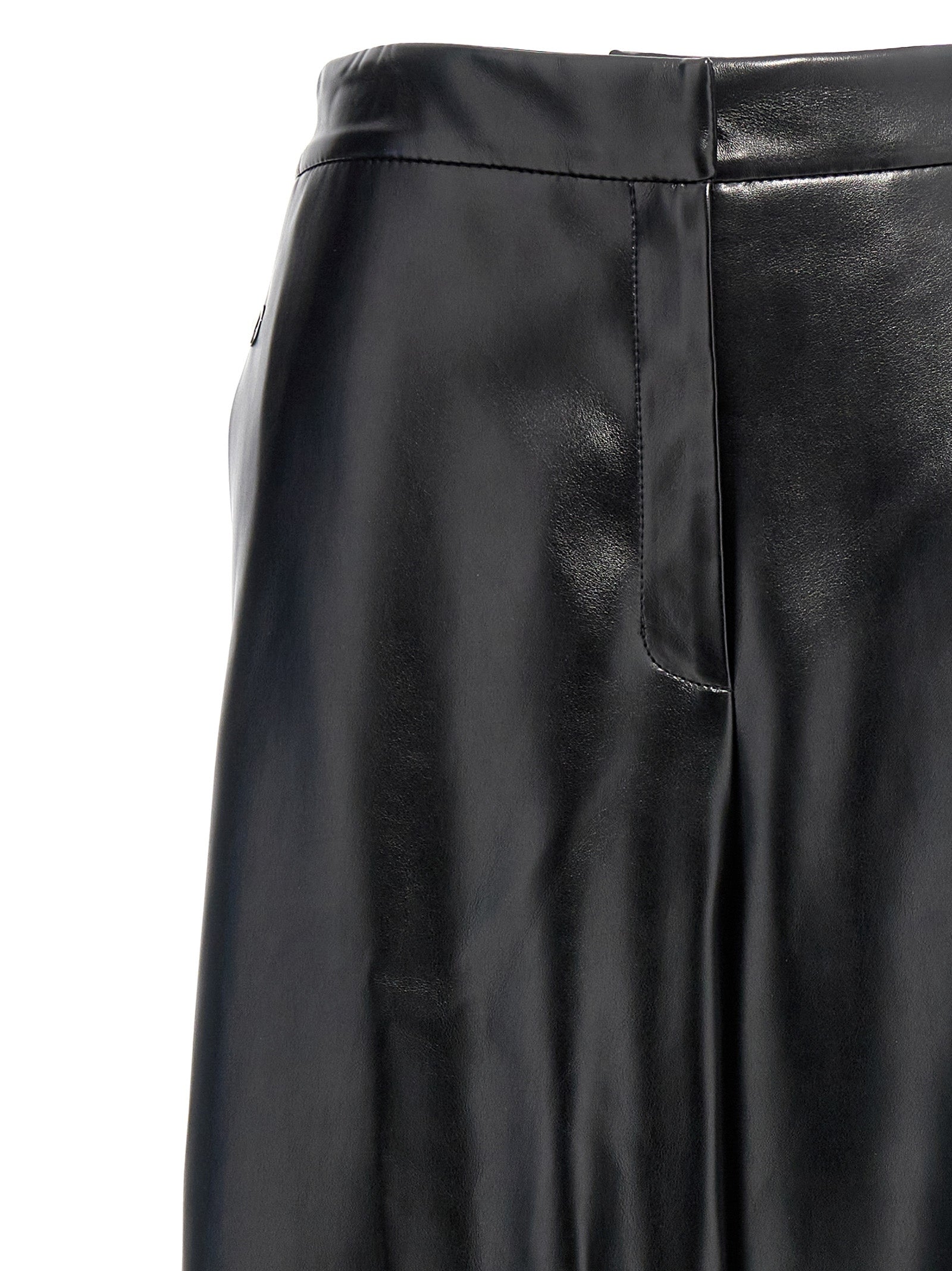 Trousers by Stella McCartney for women in polyester leather black features a tailored silhouette with a tailored wide, defined by its long and a sophisticated .