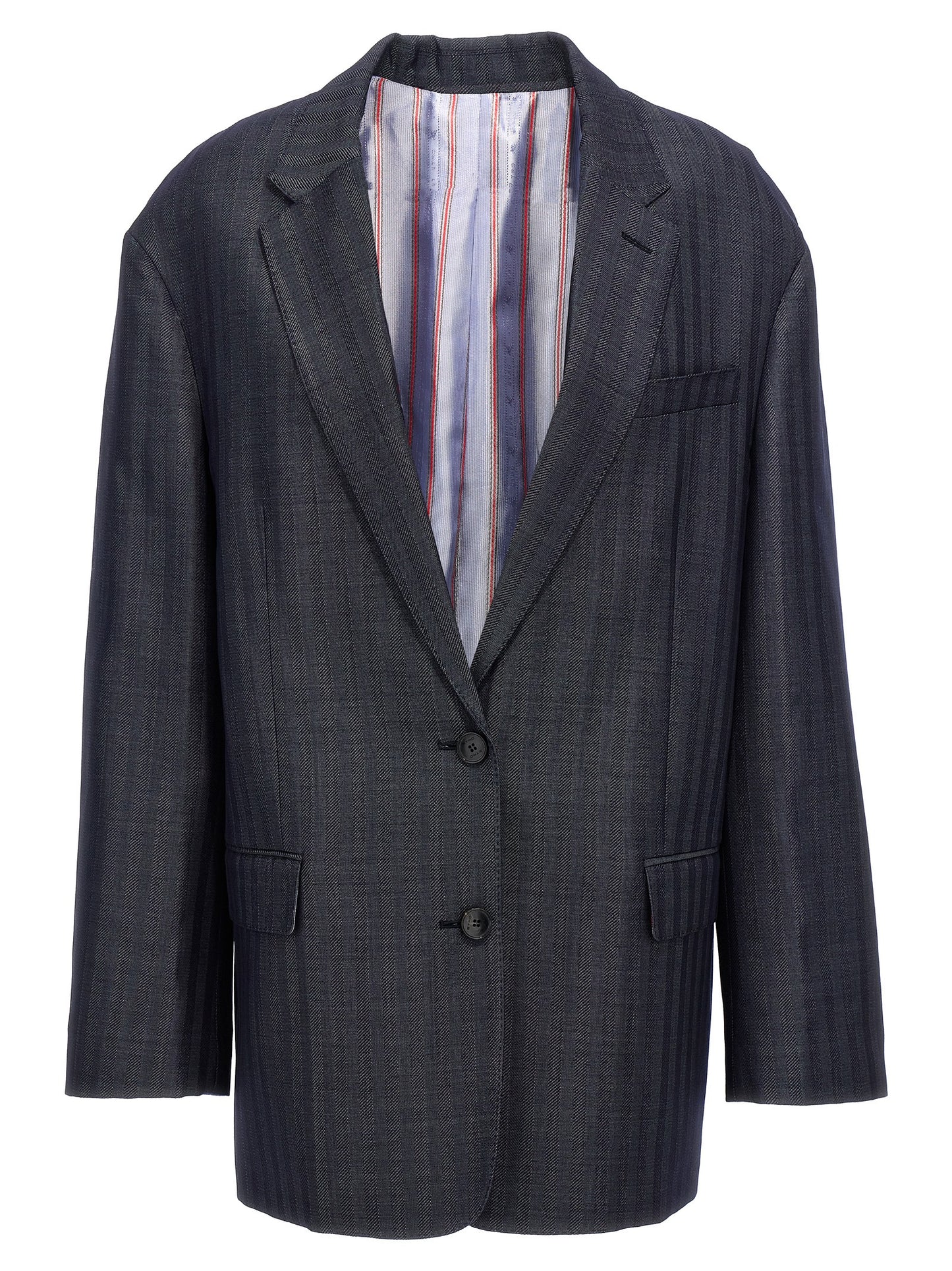 Blazer by Etro for women in wool & viscose blue, signature & striped showcases a polished silhouette, highlighted by a refined and polished for a sophisticated finish.
