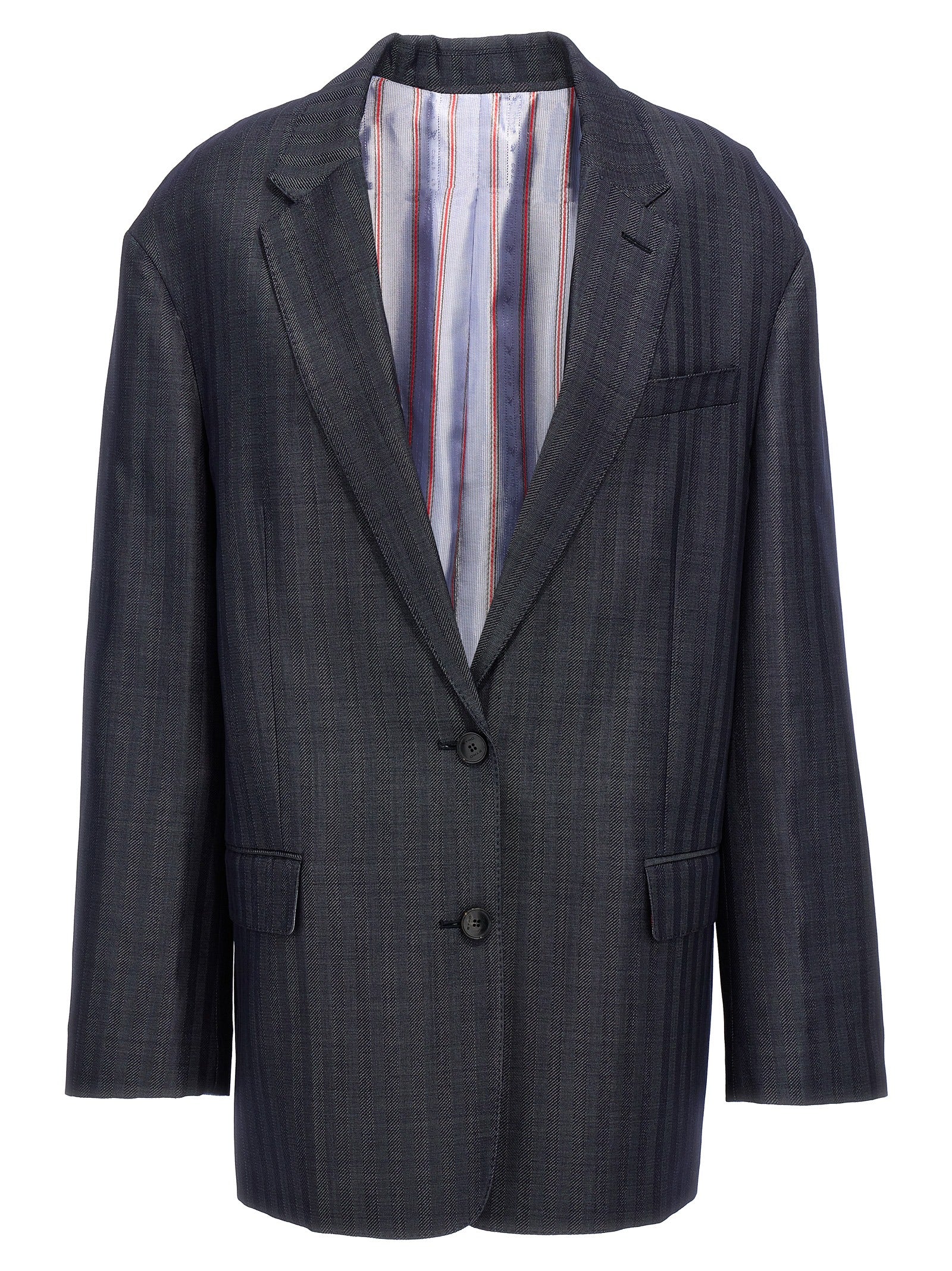 Blazer by Etro for women in wool & viscose blue, signature & striped showcases a polished silhouette, highlighted by a refined and polished for a sophisticated finish.