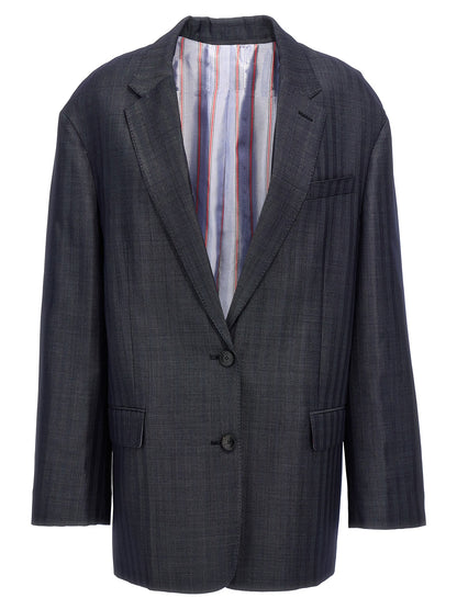 Blazer by Etro for women in wool & viscose blue, signature & striped showcases a polished silhouette, highlighted by a refined and polished for a sophisticated finish.