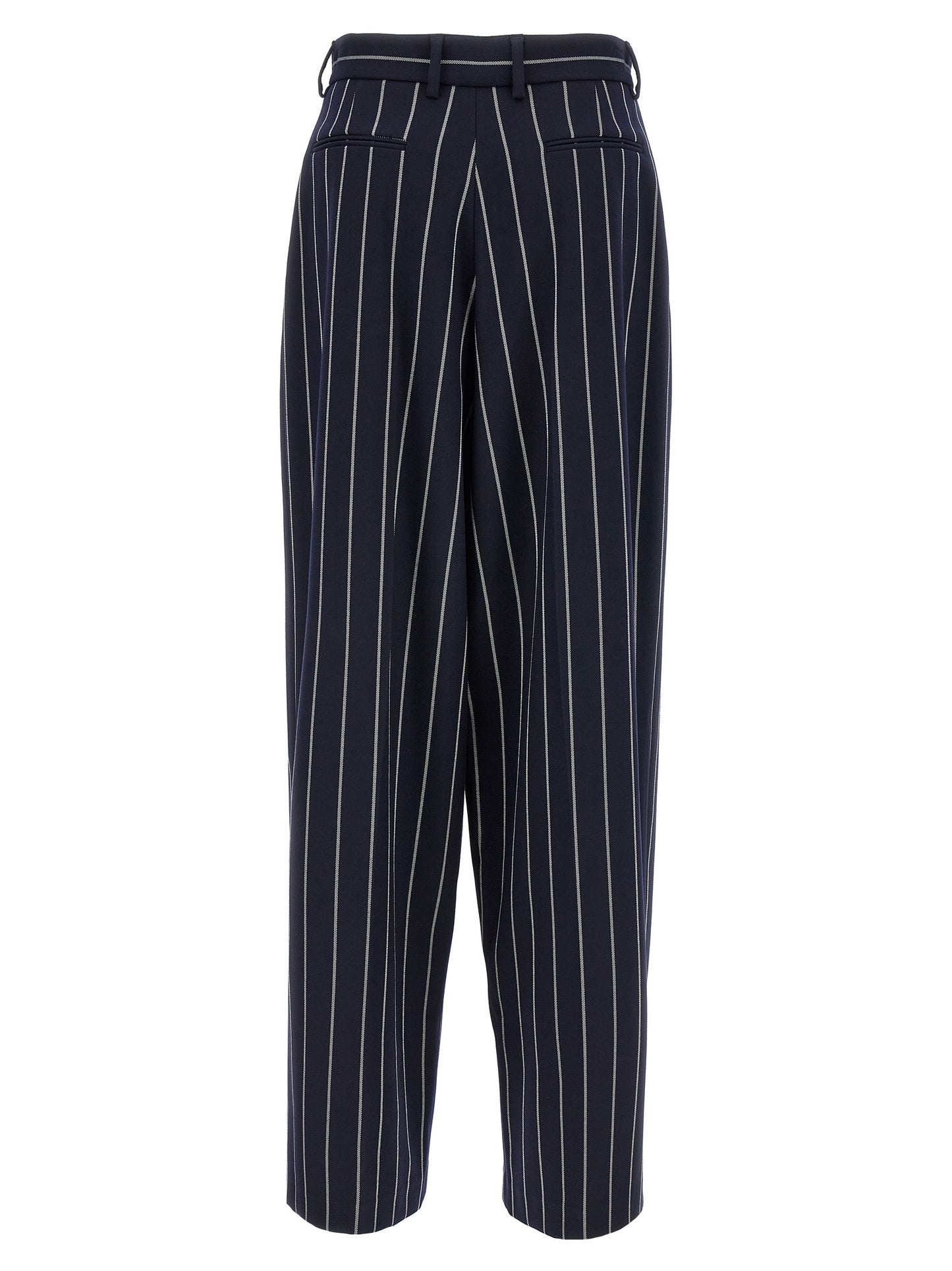 Trousers by Giuseppe Di Morabito for women in stretch viscose polyester blue & striped features a artisanal silhouette, showcasing a sophisticated straight-leg with a long and for a artisanal finish.