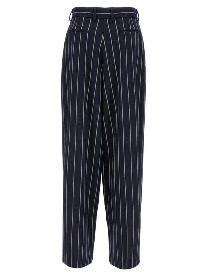 Trousers by Giuseppe Di Morabito for women in stretch viscose polyester blue & striped features a artisanal silhouette, showcasing a sophisticated straight-leg with a long and for a artisanal finish.