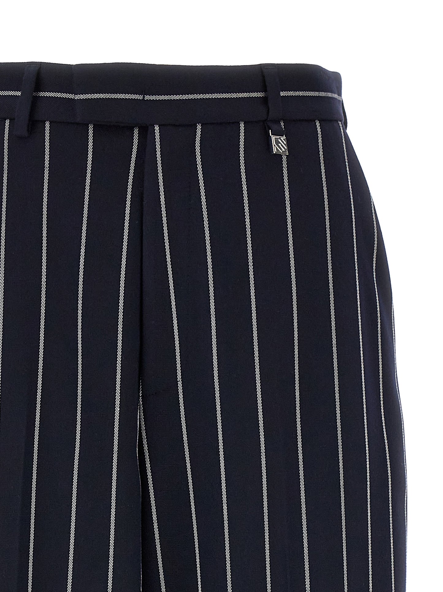 Trousers by Giuseppe Di Morabito for women in stretch viscose polyester blue & striped presents a perennial silhouette, meticulously tailored with a straight-leg cut, long finish, and an elegant .