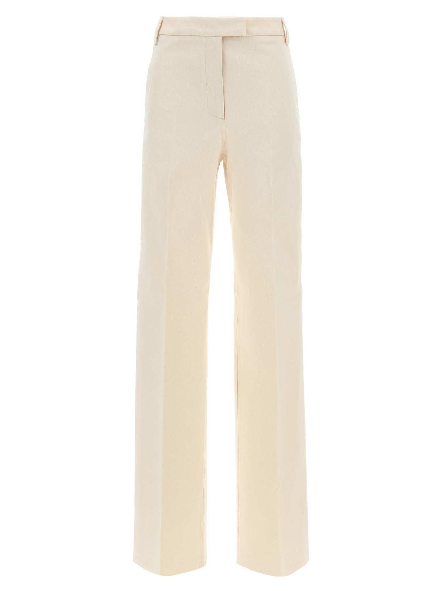 Pants by THELATEST for women in stretch cotton canvas beige showcases a unrivaled comfort silhouette, featuring a wide cut and long with a for a unrivaled comfort and refined aesthetic.