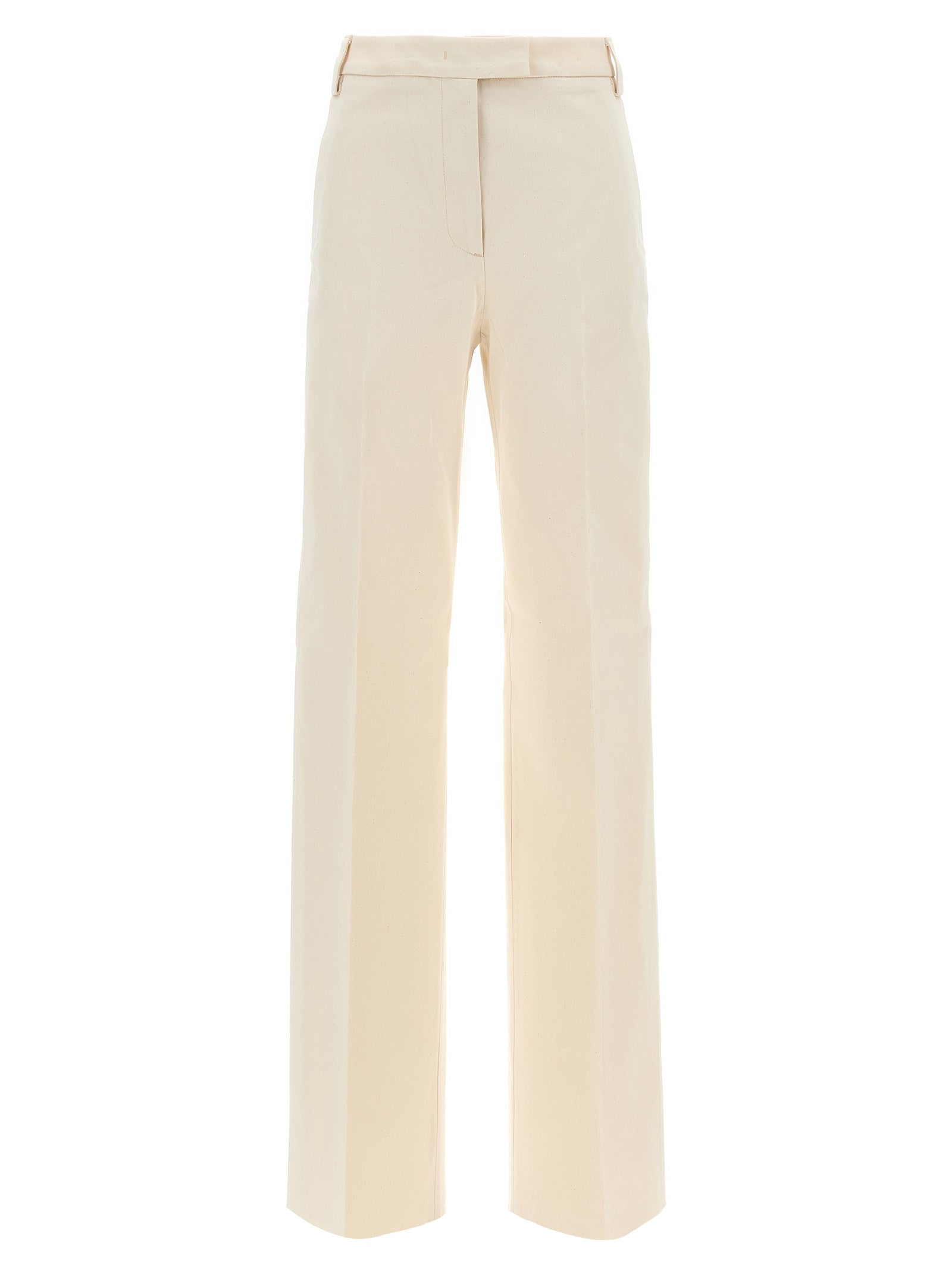 Pants by THELATEST for women in stretch cotton canvas beige showcases a unrivaled comfort silhouette, featuring a wide cut and long with a for a unrivaled comfort and refined aesthetic.