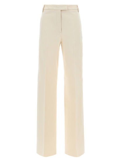 Pants by THELATEST for women in stretch cotton canvas beige showcases a unrivaled comfort silhouette, featuring a wide cut and long with a for a unrivaled comfort and refined aesthetic.