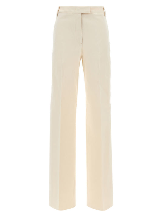 Pants by THELATEST for women in stretch cotton canvas beige showcases a unrivaled comfort silhouette, featuring a wide cut and long with a for a unrivaled comfort and refined aesthetic.