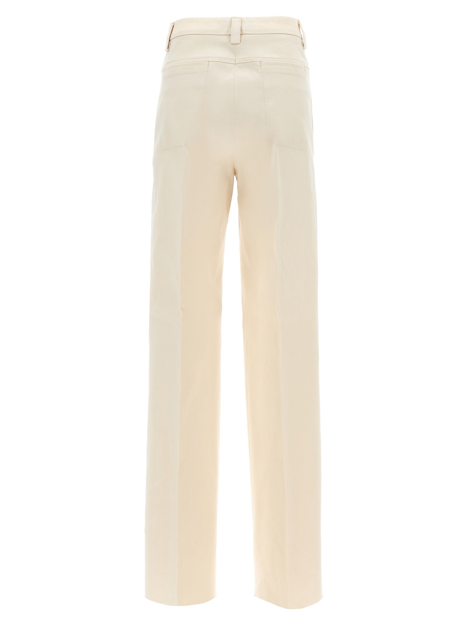 Pants by THELATEST for women in stretch cotton canvas beige features an understated silhouette, showcasing a sophisticated wide and long with a refined for an understated, polished aesthetic.