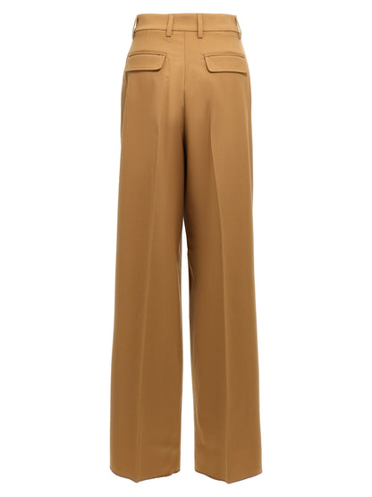 Pants by THELATEST for women in polyester & virgin wool brown features a utilitarian wide with a utilitarian long and to create a sophisticated, premium look.