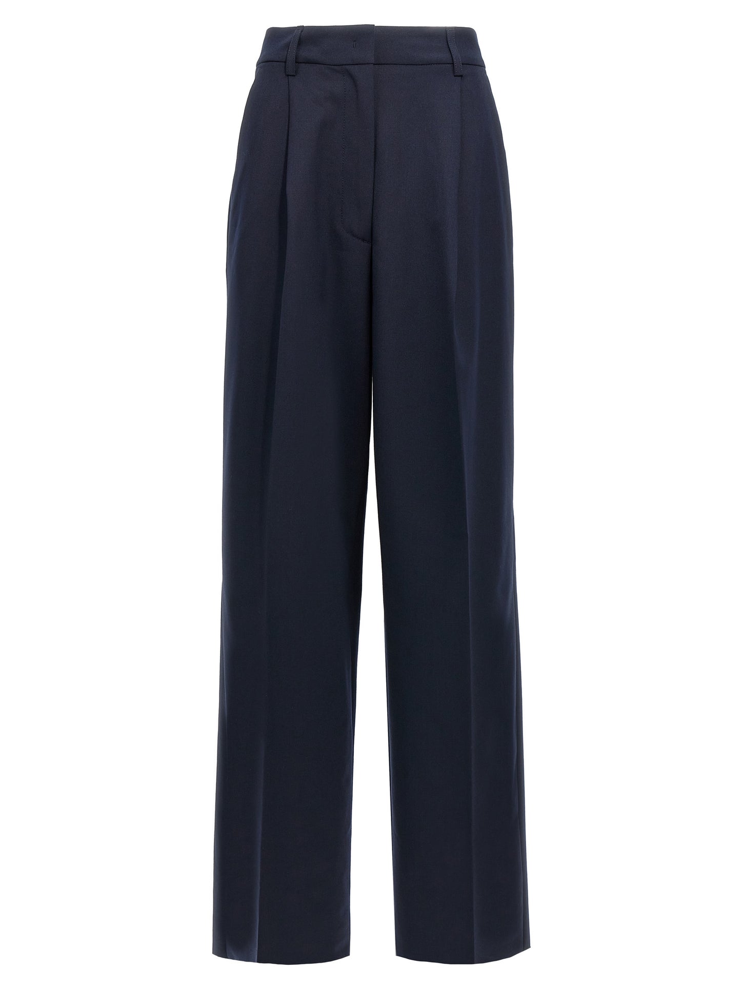 Casual Pants by THELATEST for women in virgin wool & polyester blue features a refined silhouette with a refined wide, defined by a and a refined long for a refined finish.