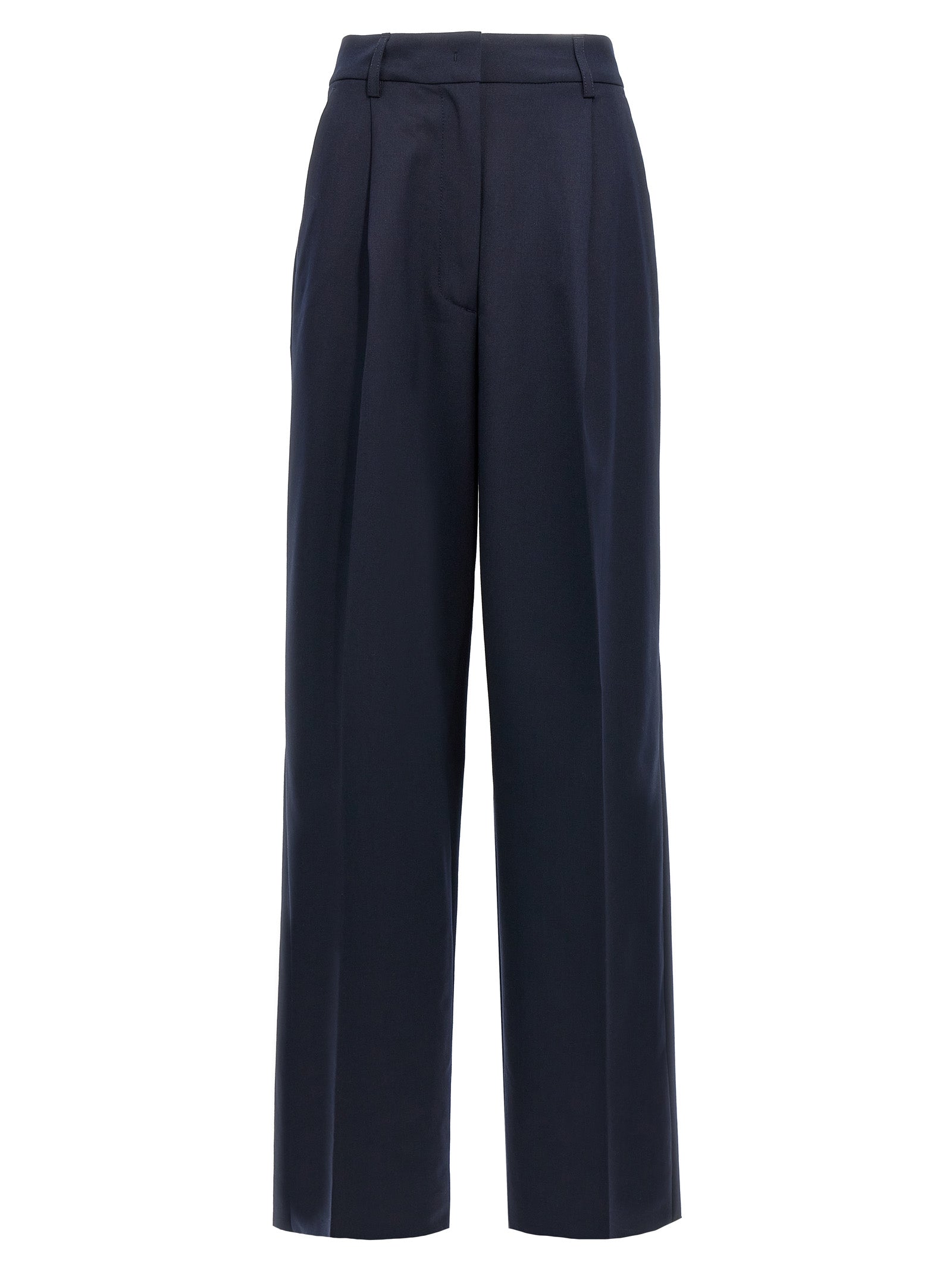 Casual Pants by THELATEST for women in virgin wool & polyester blue features a refined silhouette with a refined wide, defined by a and a refined long for a refined finish.