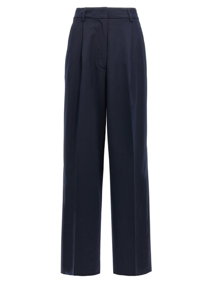 Casual Pants by THELATEST for women in virgin wool & polyester blue features a refined silhouette with a refined wide, defined by a and a refined long for a refined finish.
