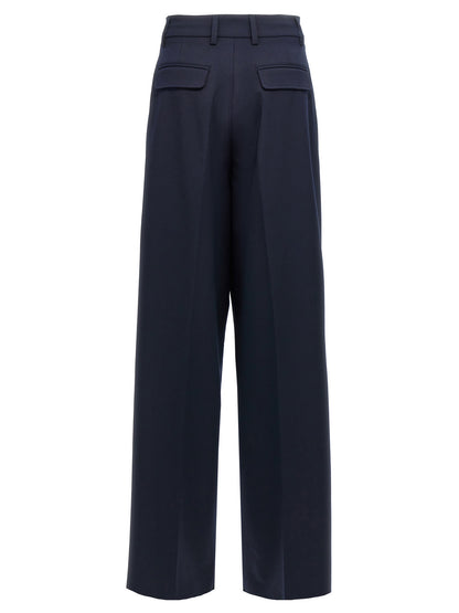 Casual Pants by THELATEST for women in virgin wool & polyester blue features a refined silhouette with a refined wide, defined by a and a refined long for a refined finish.