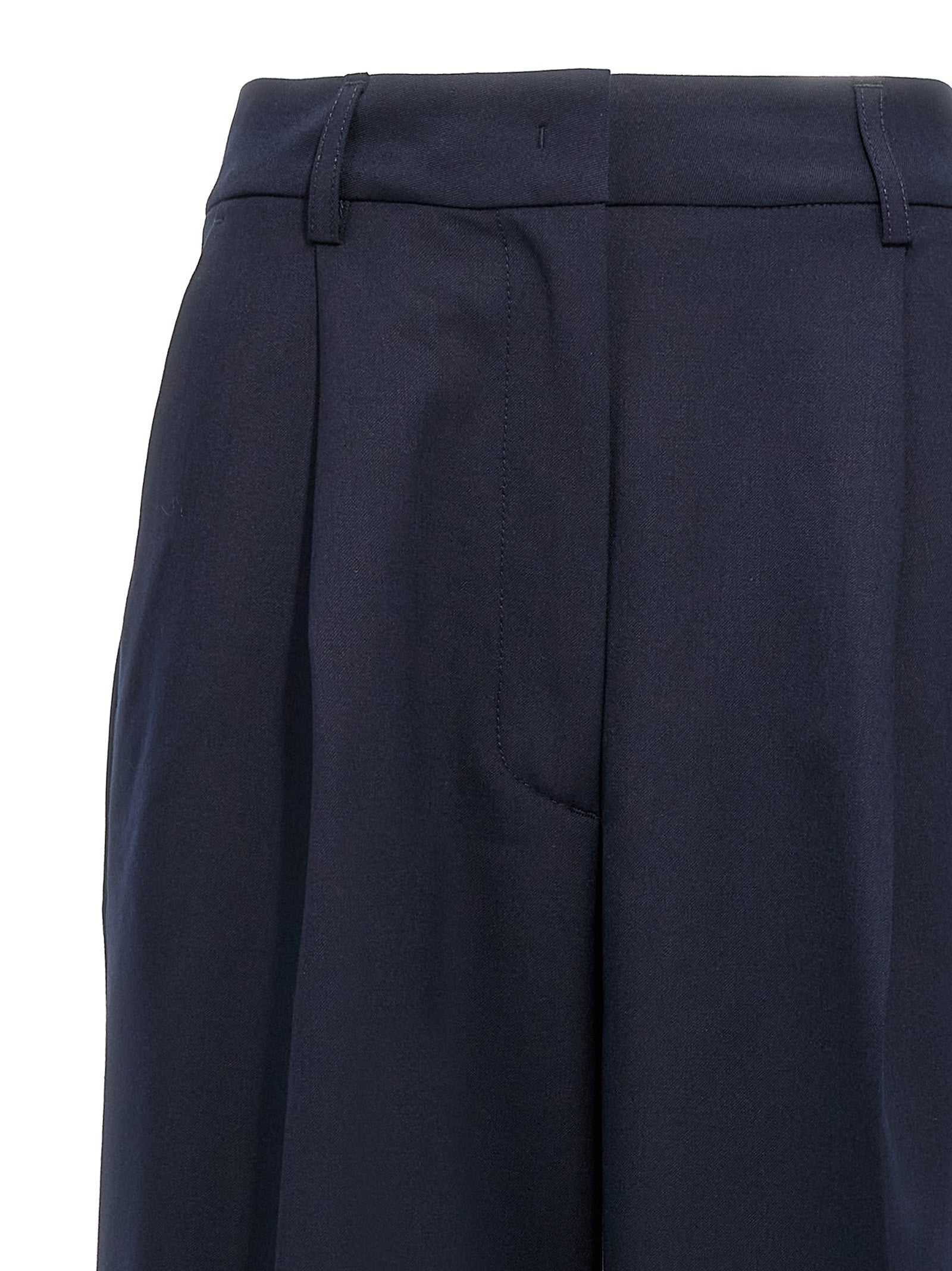 Casual Pants by THELATEST for women in virgin wool & polyester blue features a polished silhouette with a polished wide, reaching a polished long and finished with a polished .