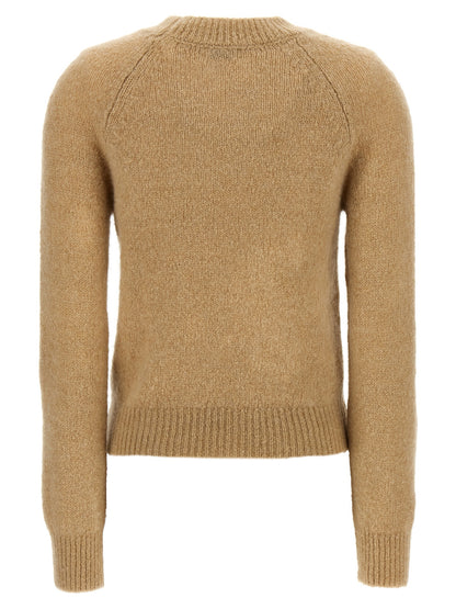 Cardigan by Dries Van Noten for women in alpaca wool & polyamide beige showcases a luxurious silhouette, meticulously detailed with a sophisticated crew neckline and for a refined finish.