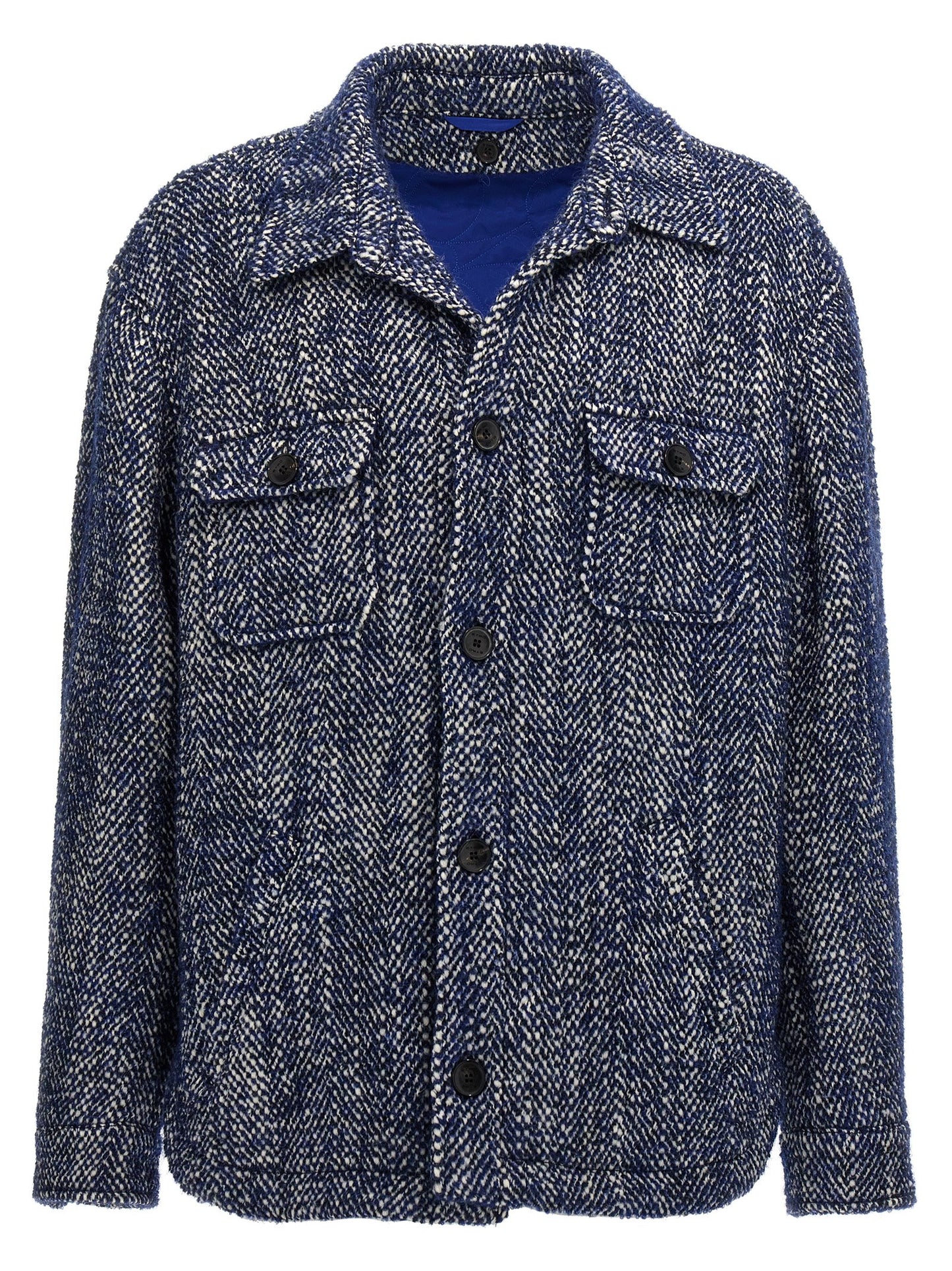 Overcoat by Etro for men in mohair polyamide & alpaca wool blue, patterned & chevron presents a luxurious silhouette, showcasing a luxurious and sophisticated for a premium, luxurious look.