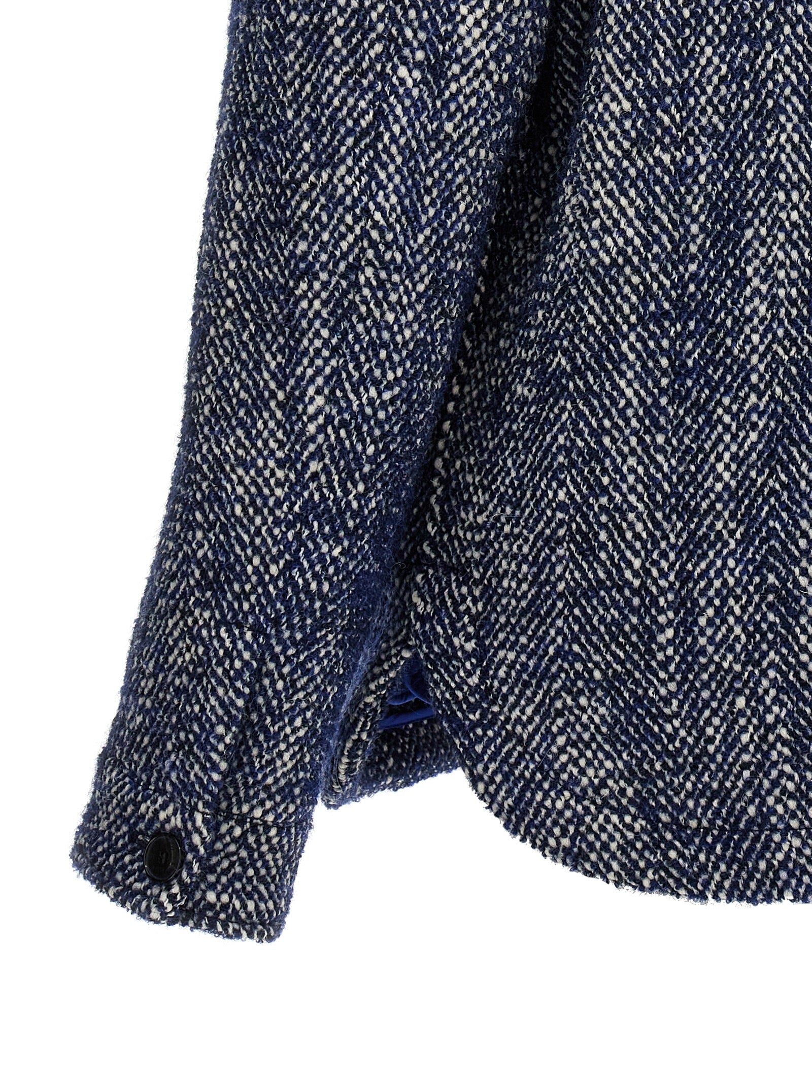 Overcoat by Etro for men in mohair polyamide & alpaca wool blue, patterned & chevron showcases a enveloping silhouette, detailed with distinctive and a enveloping .