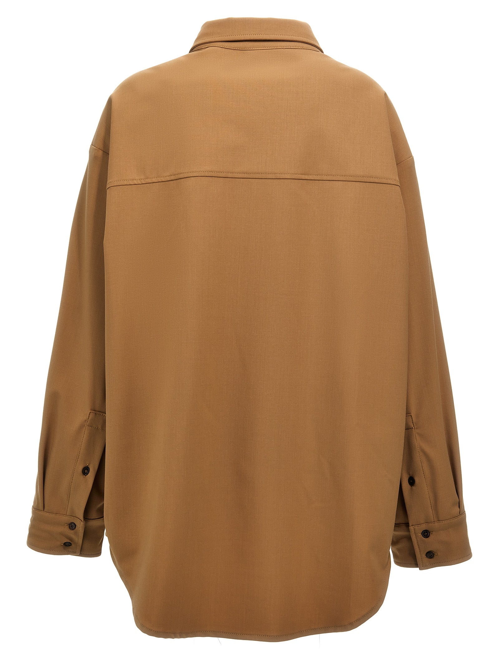 Blouse by THELATEST for women in polyester & virgin wool brown showcases a sharp silhouette, elegantly detailed with a sharp and sharp .