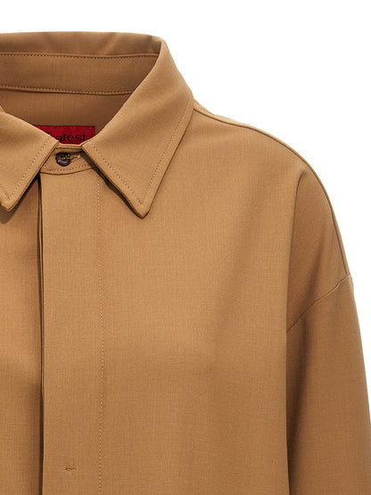 Blouse by THELATEST for women in polyester & virgin wool brown, featuring a nuanced and nuanced for a sophisticated finish.