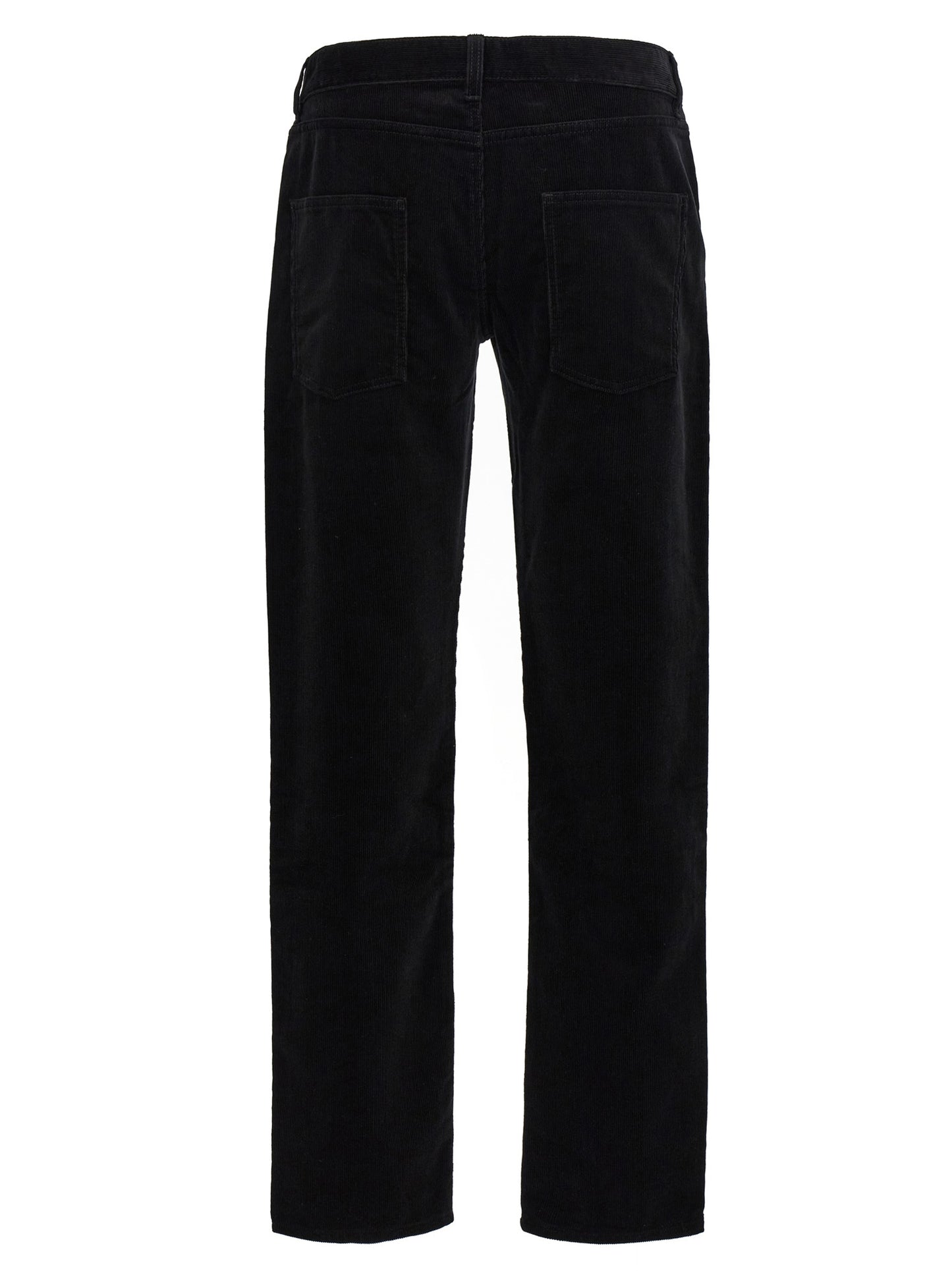 Trousers by Saint Laurent for men in cotton corduroy black features an sartorial silhouette, showcasing a precise and long with a sartorial mid rise for a refined look.