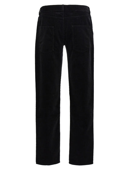 Trousers by Saint Laurent for men in cotton corduroy black features an sartorial silhouette, showcasing a precise and long with a sartorial mid rise for a refined look.